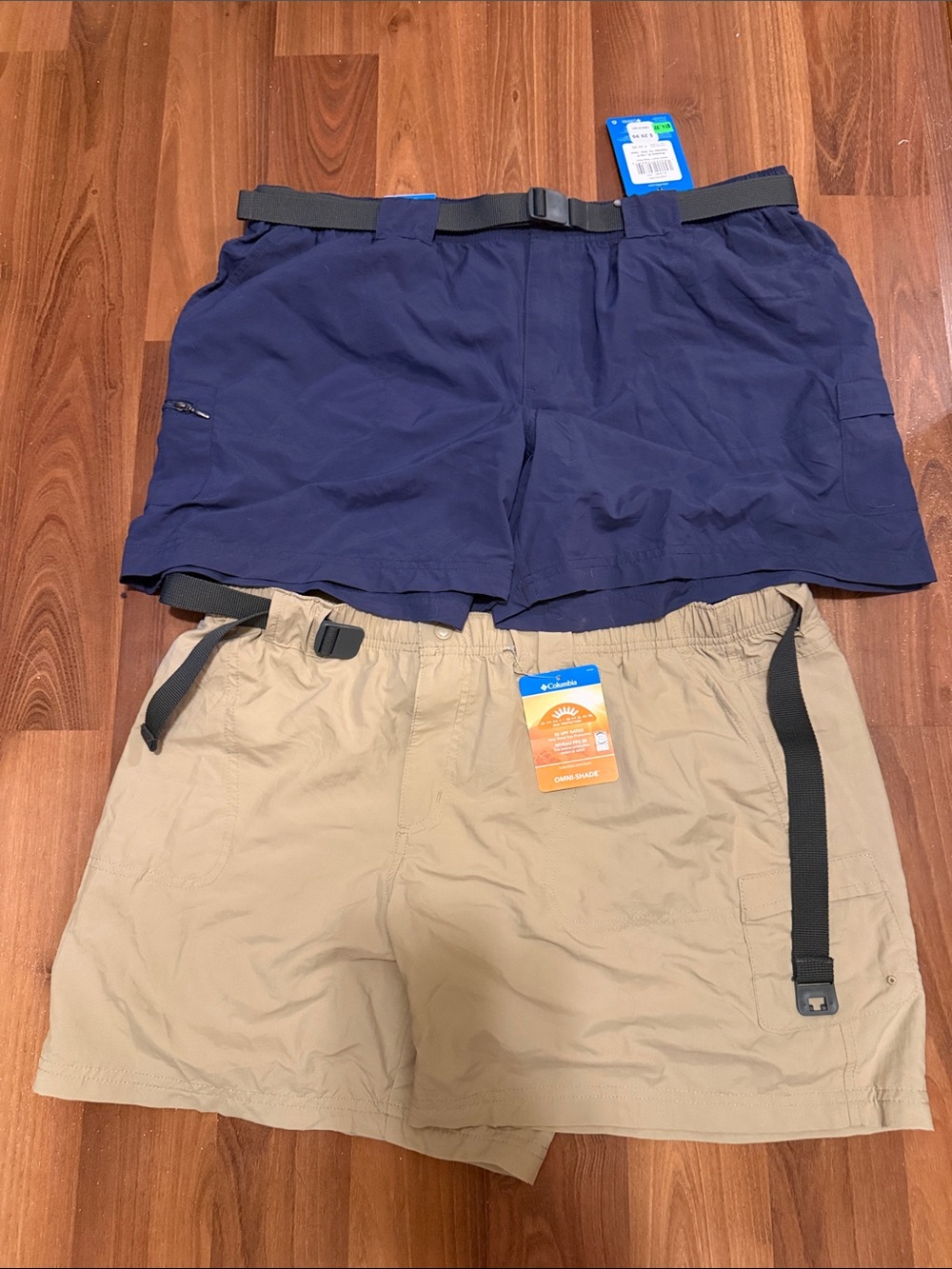 Columbia womens Blue and Khaki Hybrid Outdoor Shorts.  Two pairs!
